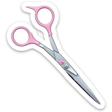 chrome hairdressing scissors, pastel pink handle, shiny, iOS Apple emoji style sticker