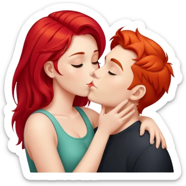 Girl with bright red hair kissing her boyfriend sticker