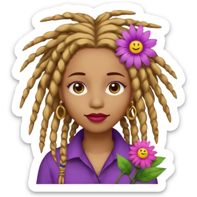 Gold dread locs pink emoji face purple flower in the hair red lipstick light brown face   sticker