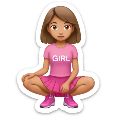  top and skirt with pink inscription “girl”  squatting sticker