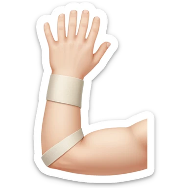 Arm with bandage around elbow showing tendon pain sticker