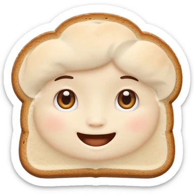 Friendly bread emoji avatar, cute and minimalistic style, warm eyes and gentle smile, flat design, soft shapes, clean modern look, highly recognizable at small sizes, centered composition, transparent or solid background, app icon quality. sticker