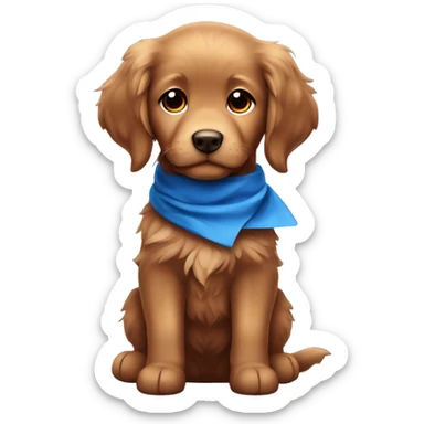 Chibi fluffy dark red retriever puppy with blue neckerchief sticker
