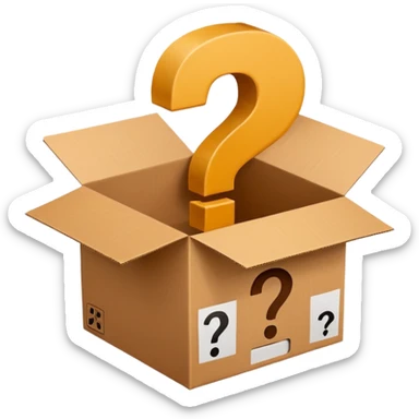 open cardboard box with questionmark sticker