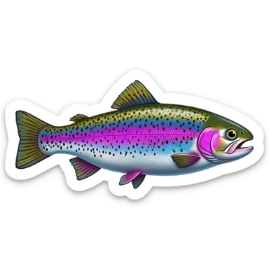 realistic rainbow trout fish bright saturated purple blue green yellow white with scales and black speckles sticker