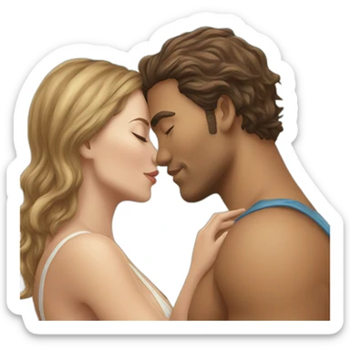 at the beach young metis man and white woman kiss love sticker