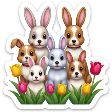 Dogs bunnies and tulips sticker