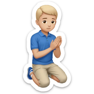 In Niño arrodillado orando con polo azul sticker