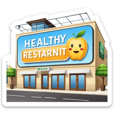 make a billboard on top of a healthy restaurant building written on it "healthy restaurant" sticker