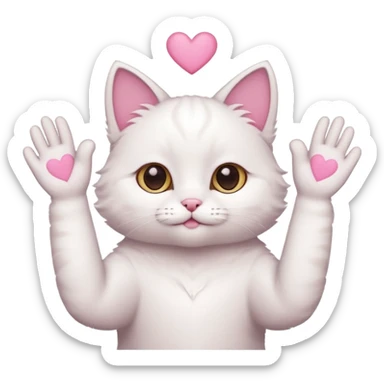 Cute white cat making heart shape with his hand above the head sticker