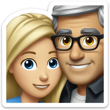Hug hug George Clooney and blonde woman with blue eyes and glasses  sticker