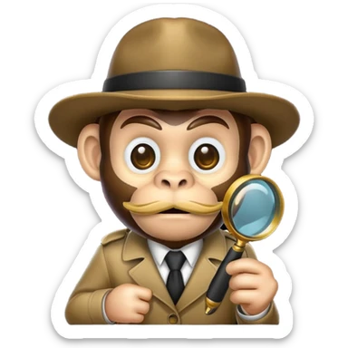 ape detective emoji with a moustache and magnifying glass on a clean, black background sticker