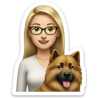 Brown light hair woman aux Green eyes with glasses Green eyes and White eurasier dog  sticker