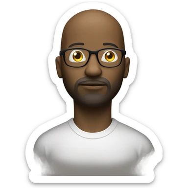A pensive black man in glasses thinking with a light bulb above his bald head and goatee. sticker