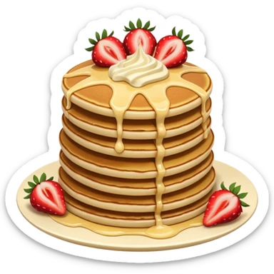 a stack of 3 pancakes with melted white chocolate and strawberries on the top pancake  sticker