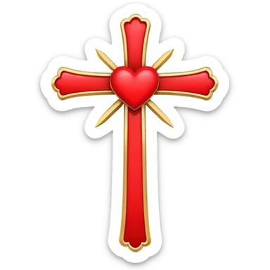 Two red  hearts around  a simple gold cross  sticker