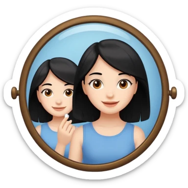 A girl with black hair, brown eyes and fair skin talking to herself in a mirror sticker