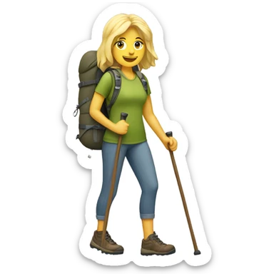 Blond haired woman hiking full body with hiking sticks sticker