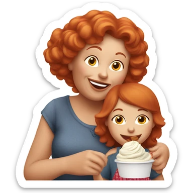 Red headed grandmother eating icecream with her red headed granddaughter  sticker