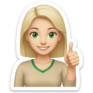 thumbs up emoji light skinned woman green eyes encouraging teacher beige top sticker