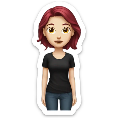 a white girl with burgundy hair in a black T-shirt sticker