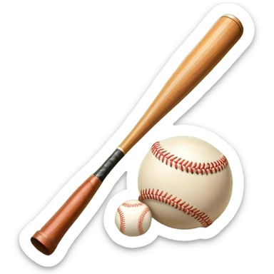 A baseball bat, ball, and glove resting on the ground, set against the backdrop of a baseball field. The scene captures the iconic equipment of the sport, with the field in the distance and a bright sky above, evoking the spirit of the game. sticker