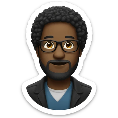 black man with an afro and a beard and black glasses sticker
