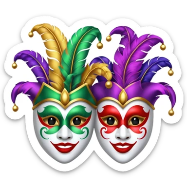 2 jesters masks for mardi gras sticker