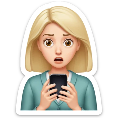 white Woman looking at cell phone shocked blow her mind sticker