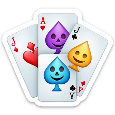 bunch of 3 poker cards, with crazy colorful jolly jokers inside, inversed face sticker