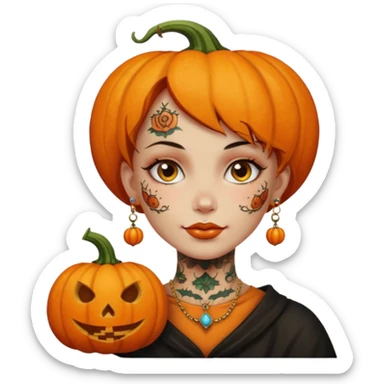 pumpkin head and face tattooed and extra big earing sticker