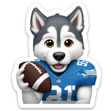husky wearing detroit lions football helmet and holding football sticker