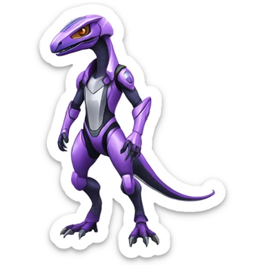 Shiny Velociraptor-Genesect-Fakémon-Pokémon wearing a with a futuristic cyber-helmet And suit Full Body sticker