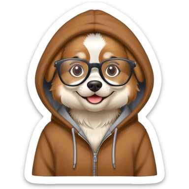 Dog wearing hoodie and glasses sticker