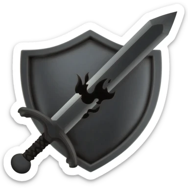 a black shield pierced by a black sword burning with a black flame sticker