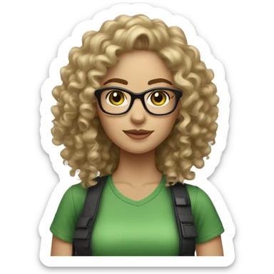 Female photographer light skinned curly hair green eyes glasses sticker