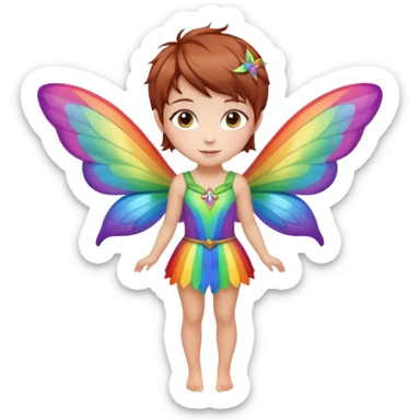 fairy with brown eyes pixie haircut chestnut color with rainbow wings full length sticker