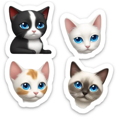 Yoga White cat black hair blue eye with one red cat and one birman cat sticker