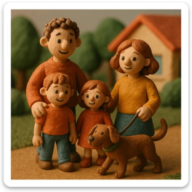 parents take their children home, family walking their dog home sticker