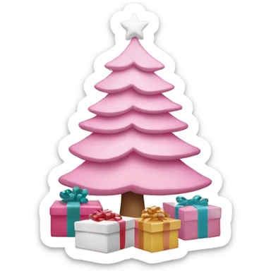pink christmas tree with white and cream colored presents underneath sticker