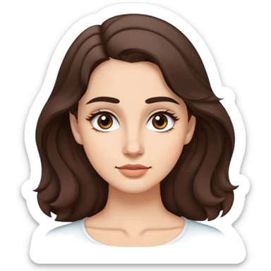 Mujer joven con rostro ovalada, mandíbula suave y frente ligeramente ancha, ojos mediano,ojos café oscuro, cejas arqueadas y cabello castaño, largo y ondulado de piel trigueña y pestañas largas sticker