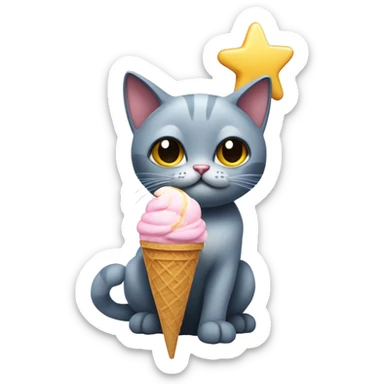cat with star eyes holding an ice cream  sticker