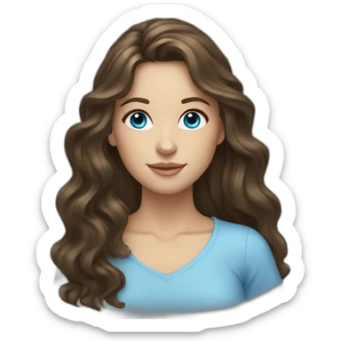 brunette long wavy hair girl blue eyes sticker