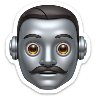 robot with dark hair with mustache more metalic sticker