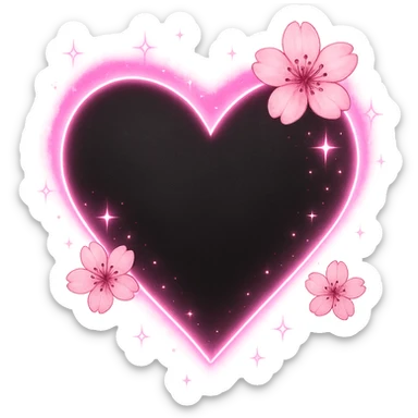 goth sakura black heart with glowing pink outline and magical sparkles, remove background sticker