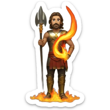Man standing with a trident surrounded by fire sticker