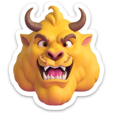 Beast from Beauty and the Beast halfway transformed back to human prince, part beast part human, with human mouth sticker