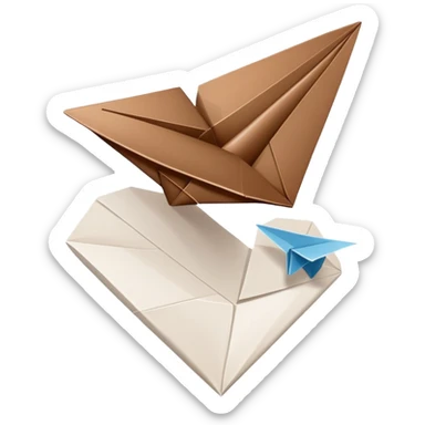 A brown heart and a white paper airplane next to it sticker