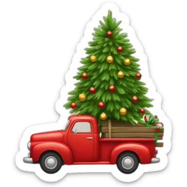 little red truck haulinga christmastree sticker