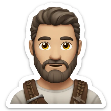 Attractive viking man no smile with long dark brown hair brown eyes and stubble sticker